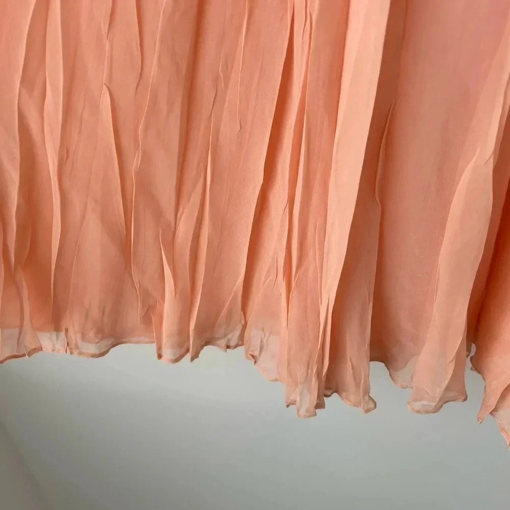 Vintage Silk Chiffon Midi Skirt Peach Flowy Romantic Cottagecore Balletcore - Picture 9 of 12